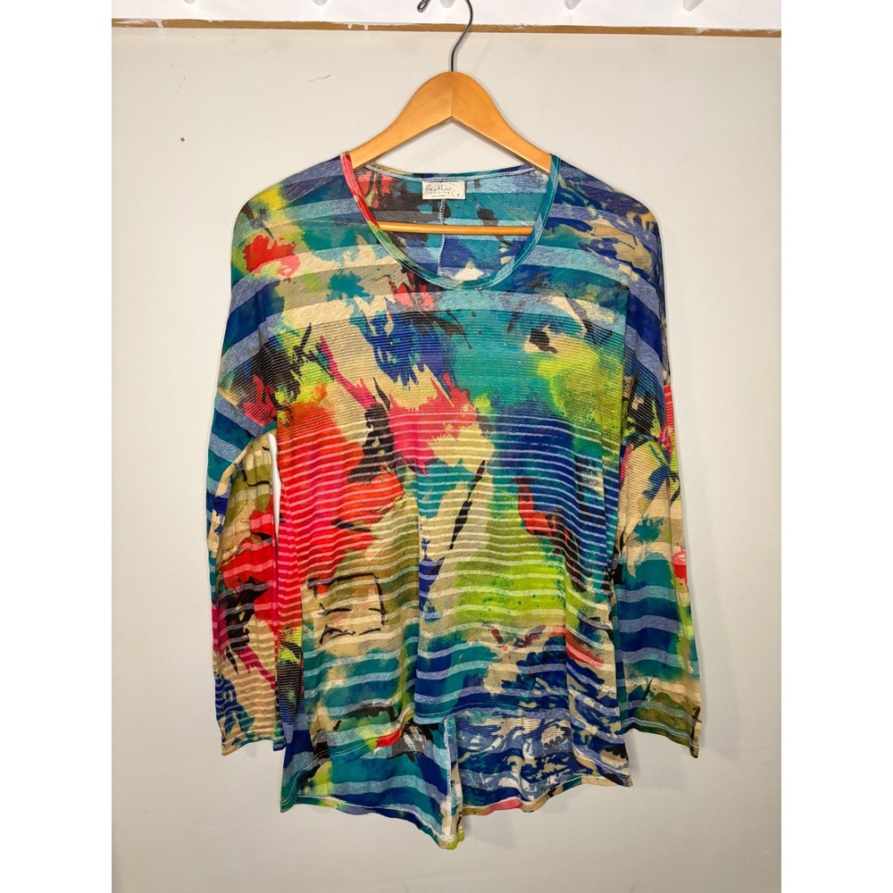 Feather Clothing Abstract Burnout Stripe Boho Tunic Top Multicolor S